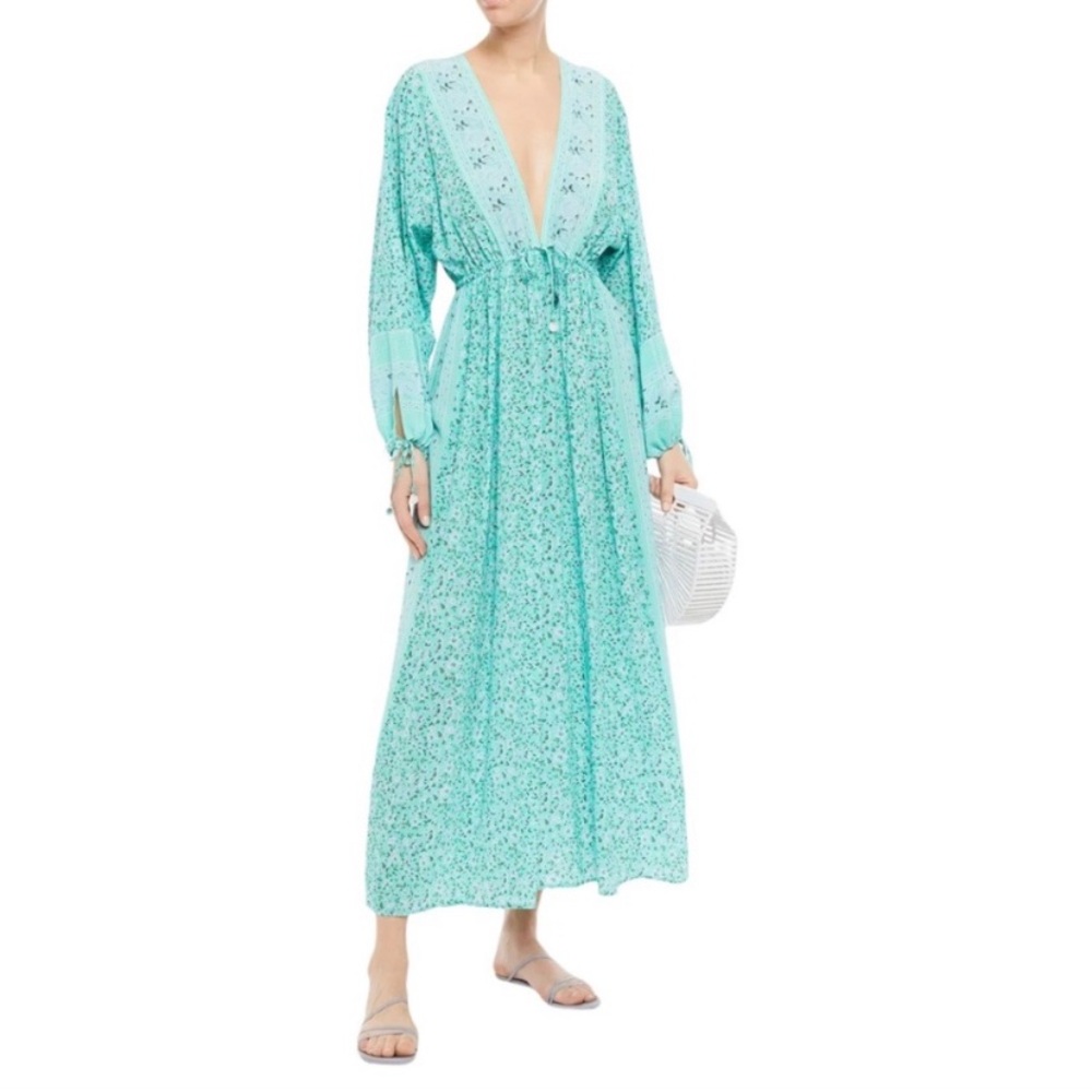 Tigerlily %100 Silk Maxi Dress Floral Plunging Neckline y2k Paris Hilton